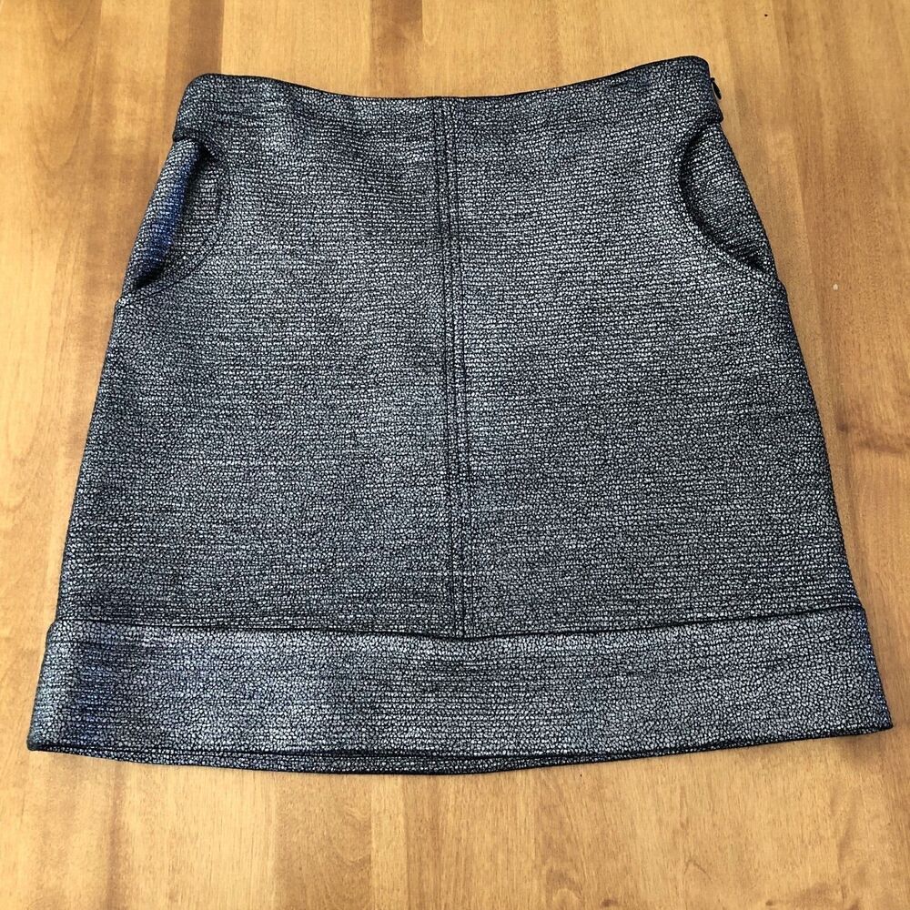Diane Von Furstenberg DVF Katinko Skirt Silver Womens Sz 2 A-Line Wool Metallic